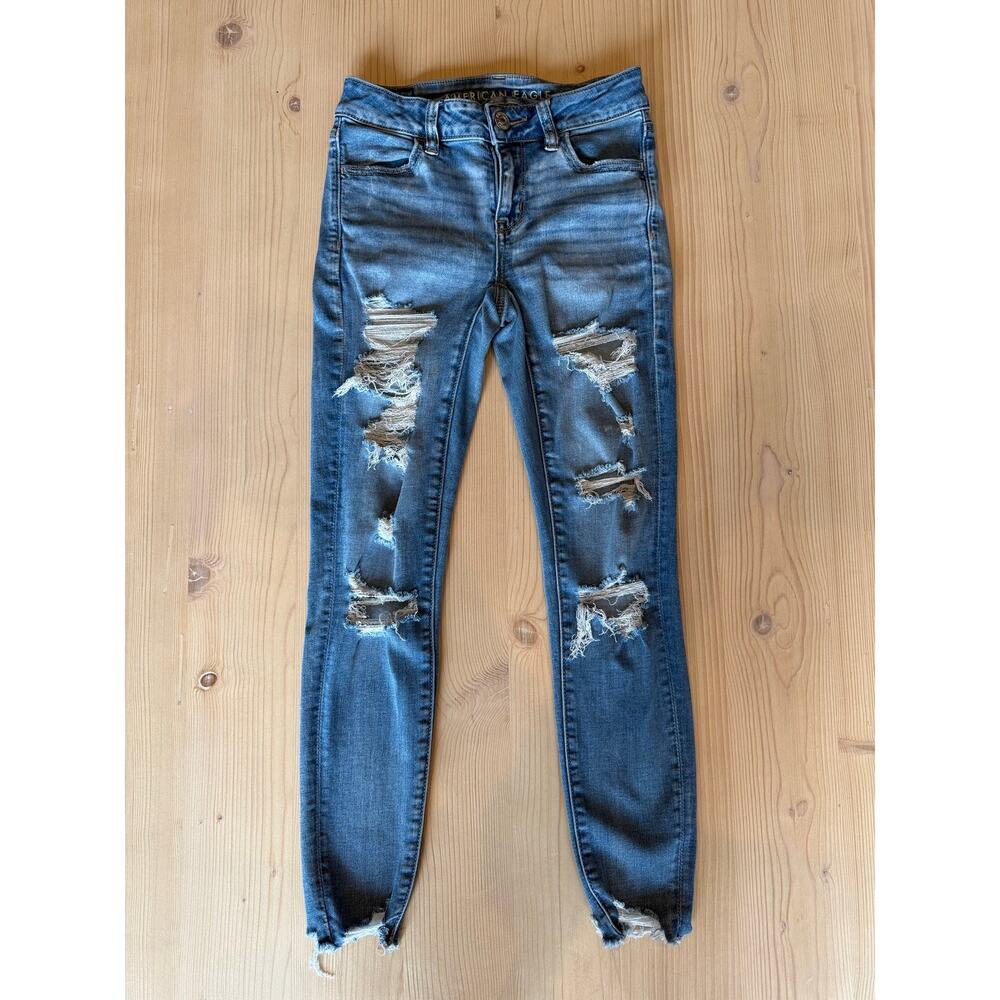 American Eagle Next Level Stretch Distressed Jegging Womens Cotton Blue 0 Short